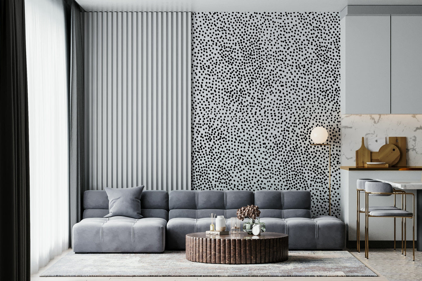 Scattered colorful dots creating dynamic pattern, fun wall mural