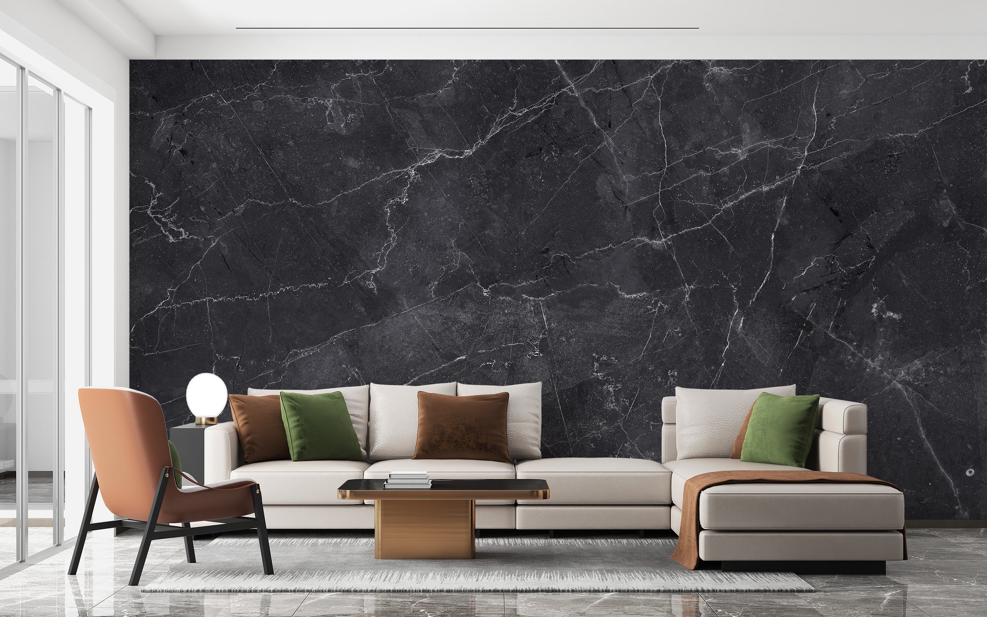 Elegant black marble-inspired wall mural
