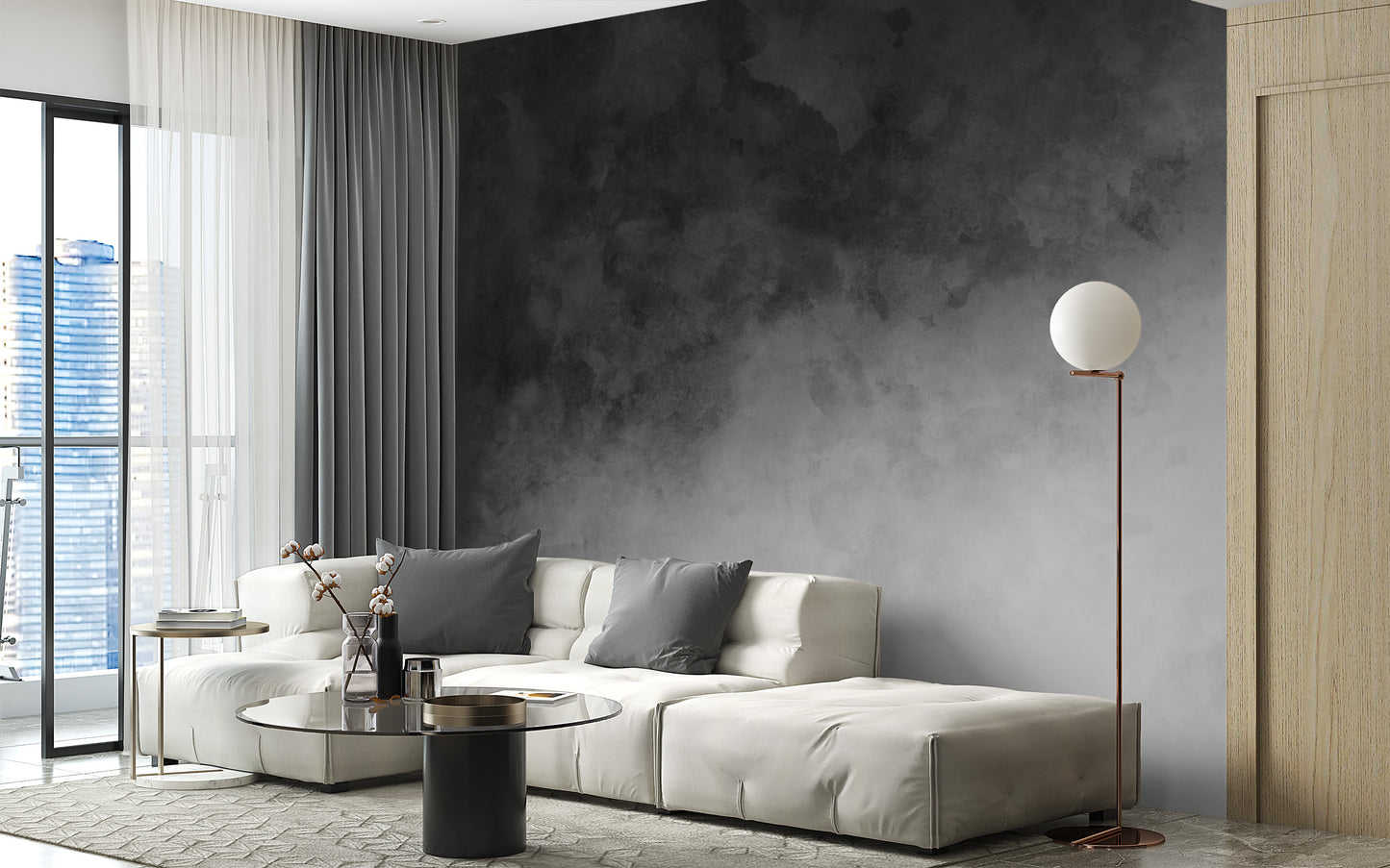 Black & Gray Watercolor Gradient Wallpaper Mural - Giffywalls