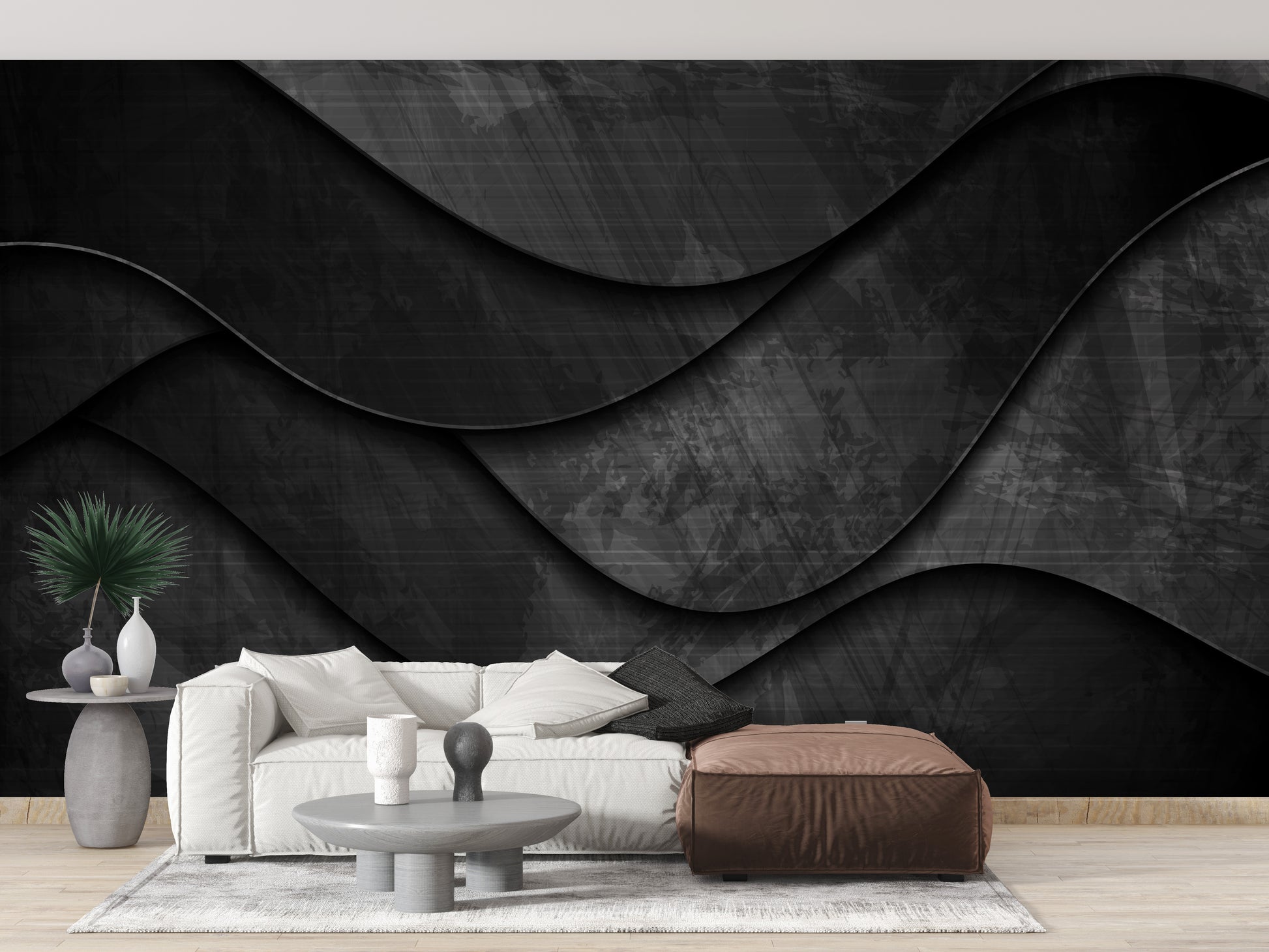 Stylish 3D black grunge mural pattern.