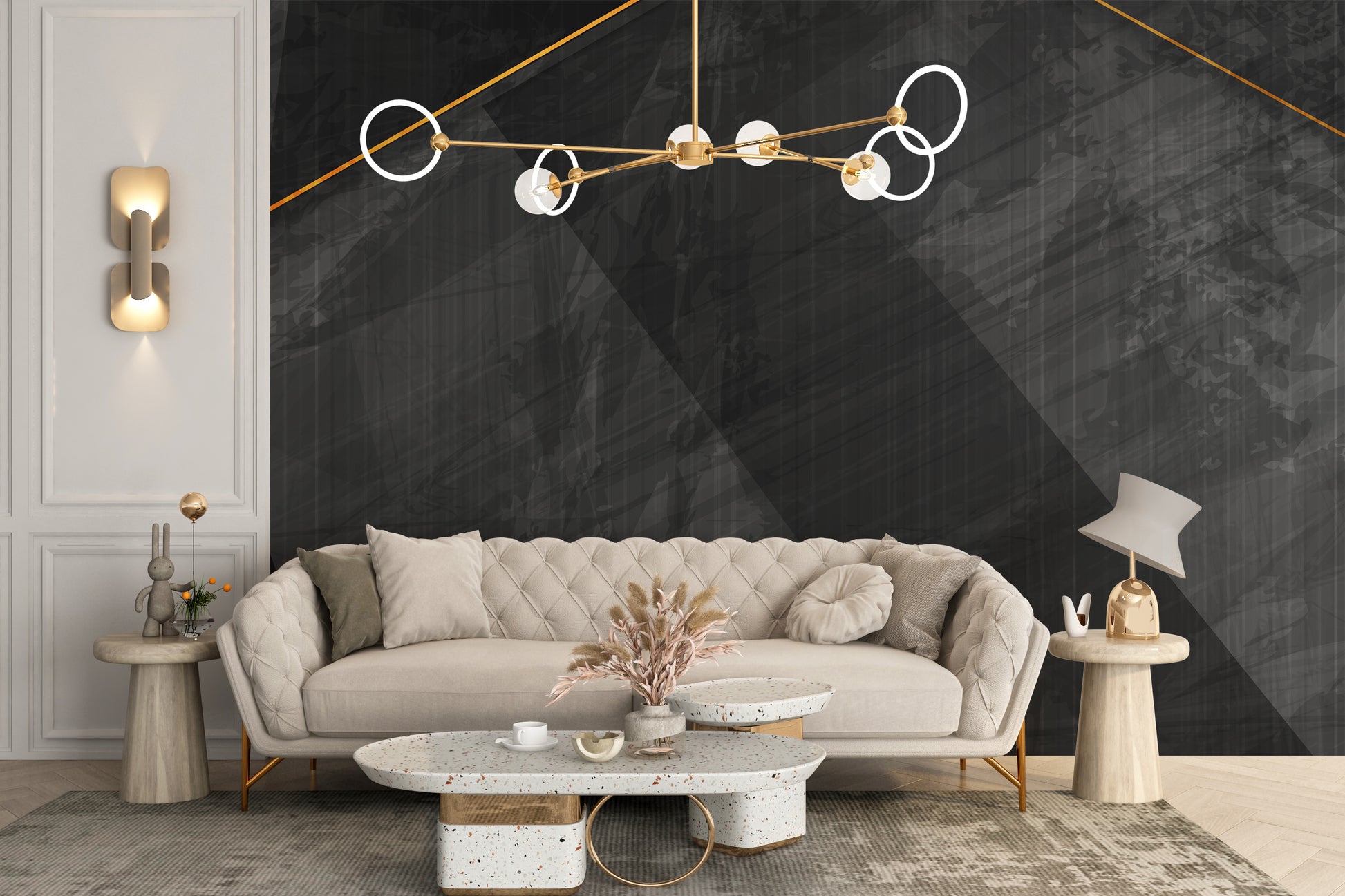 Black Grunge Gold Line Wallpaper Murals - Giffywalls