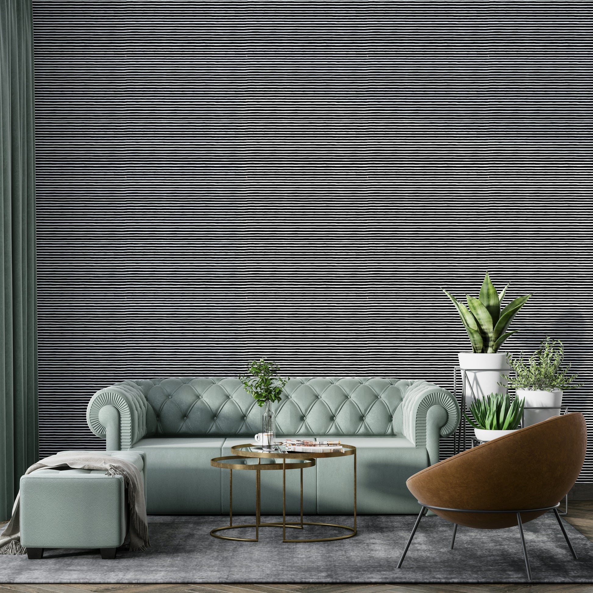 Stylish wallpaper featuring black stripe motifs


