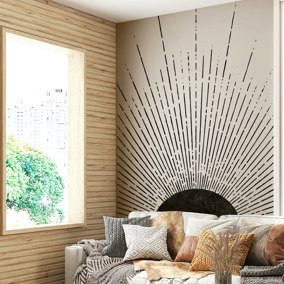 Black Sun Rays Wall Mural – Bold Modern Design Wallpaper