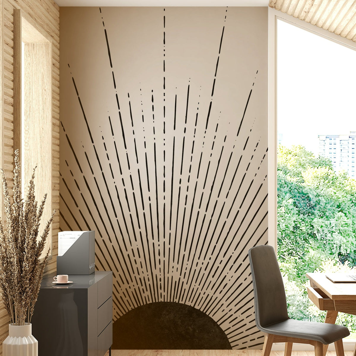 Black Sun Rays Wall Mural – Bold Modern Design Wallpaper