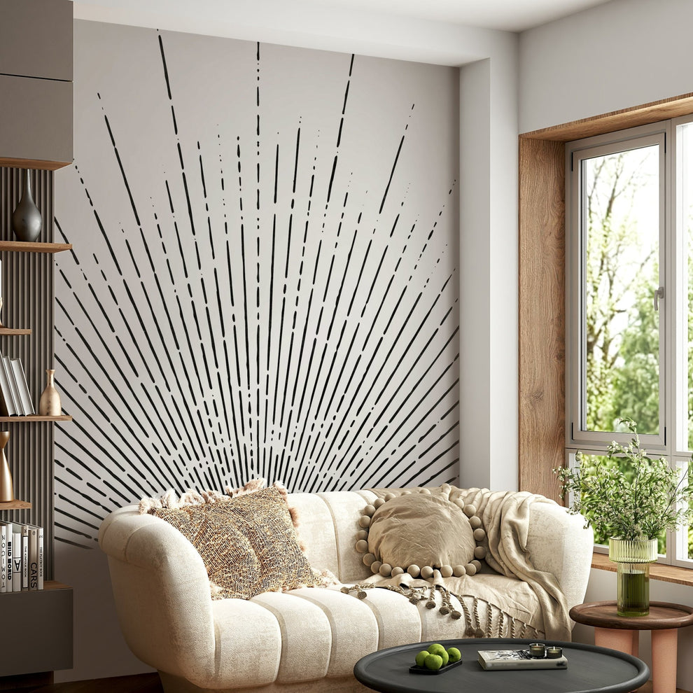 Modern Designs Rays Black Sun Rays Wall Mural – Bold Modern Design Wallpaper