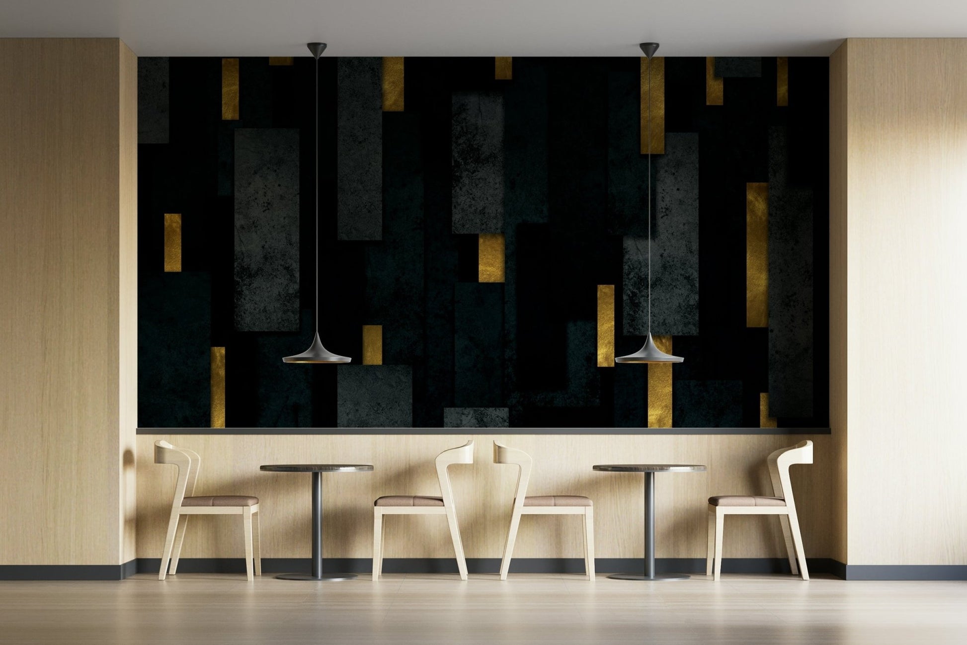 Black and charcoal spires mural for edgy living room decor

