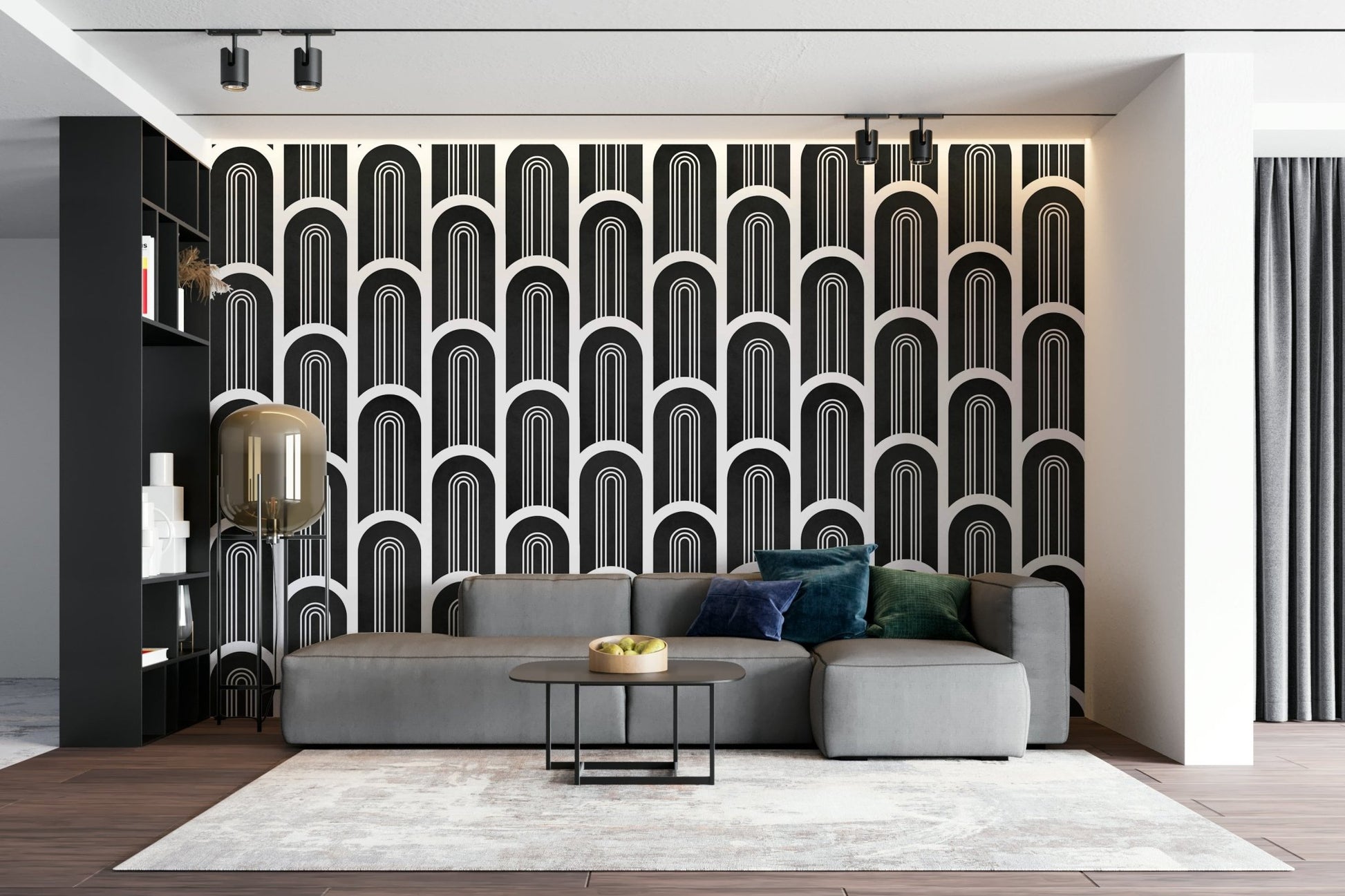 Geometric arch mural wallpaper in black and white

