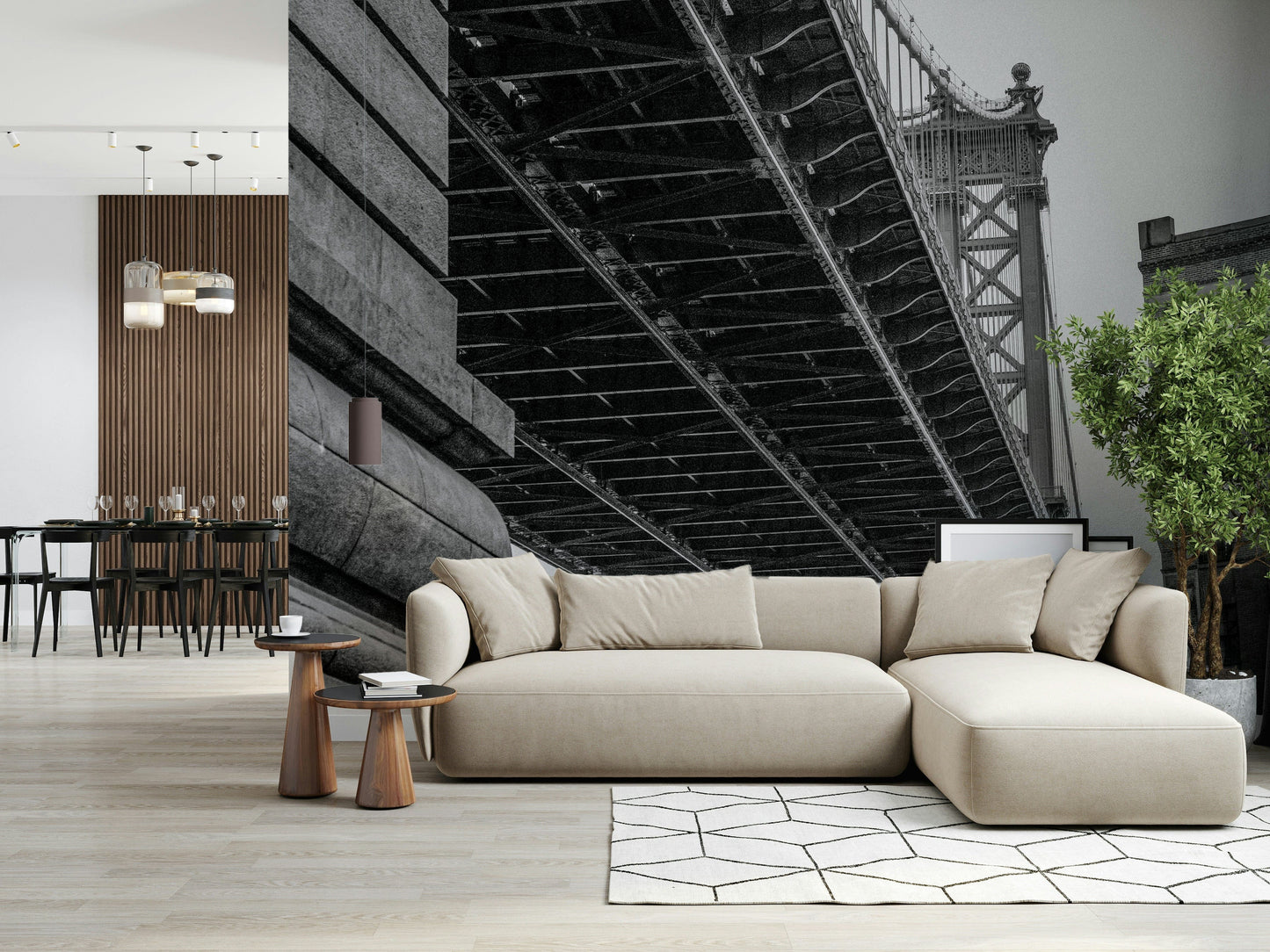 Architectural Bridge Wall Mural – Elegant mural capturing the design and structure of a modern urban bridge.