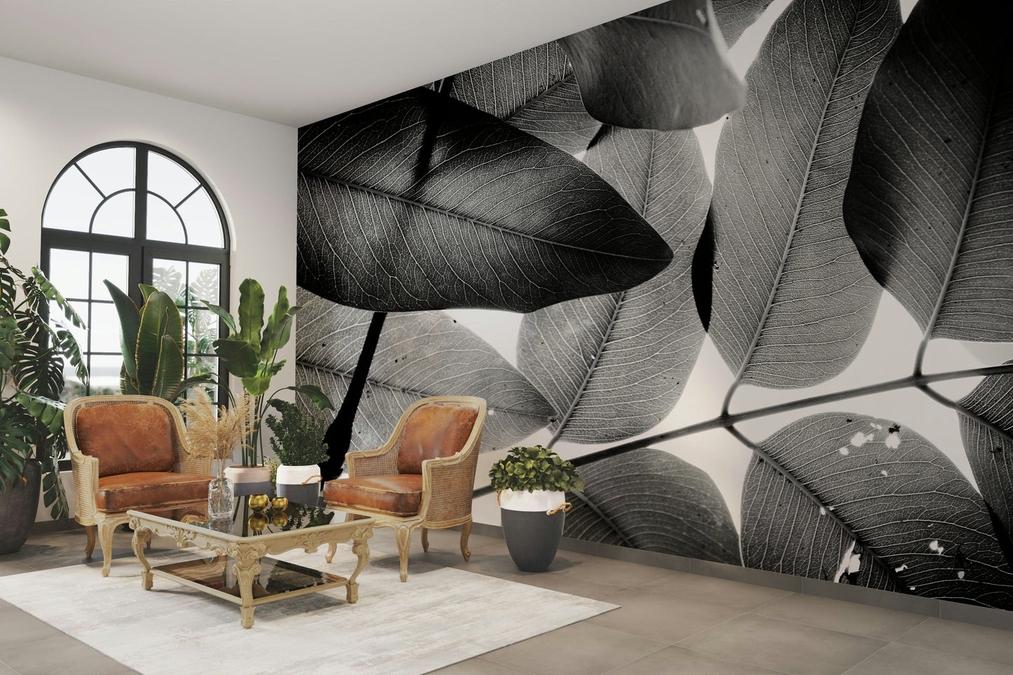 A peaceful organic pattern mural on decorative wallpaper.

