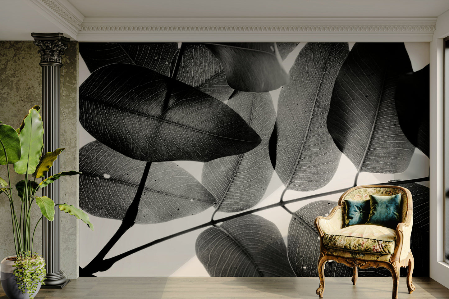 A serene branch and leaf wall mural for your decor.

