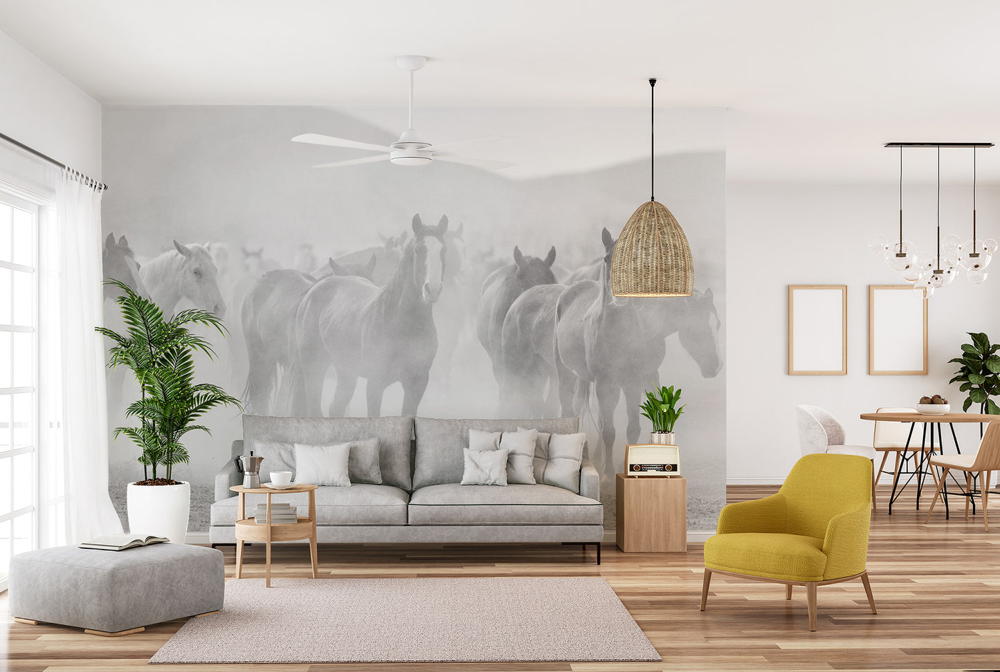Black White Seven Horse Wallpaper Murals - Giffywalls