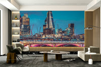 Blackfriars Bridge wall mural with London skyline at night

