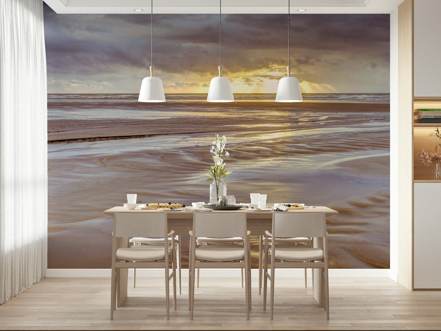 Sunlight breaking through clouds Blackpool beach Sunset wallpaper design