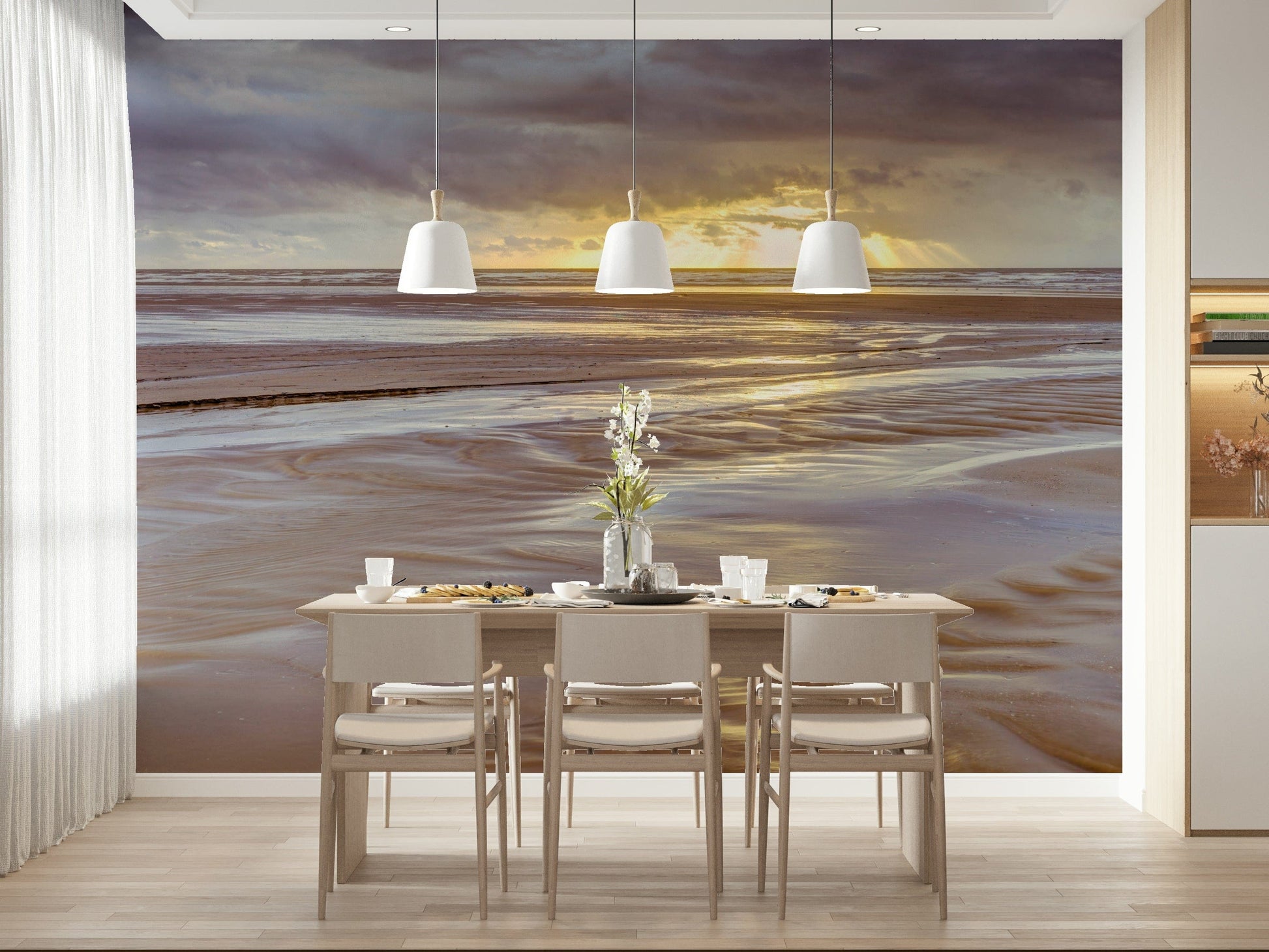 Sunlight breaking through clouds Blackpool beach Sunset wallpaper design