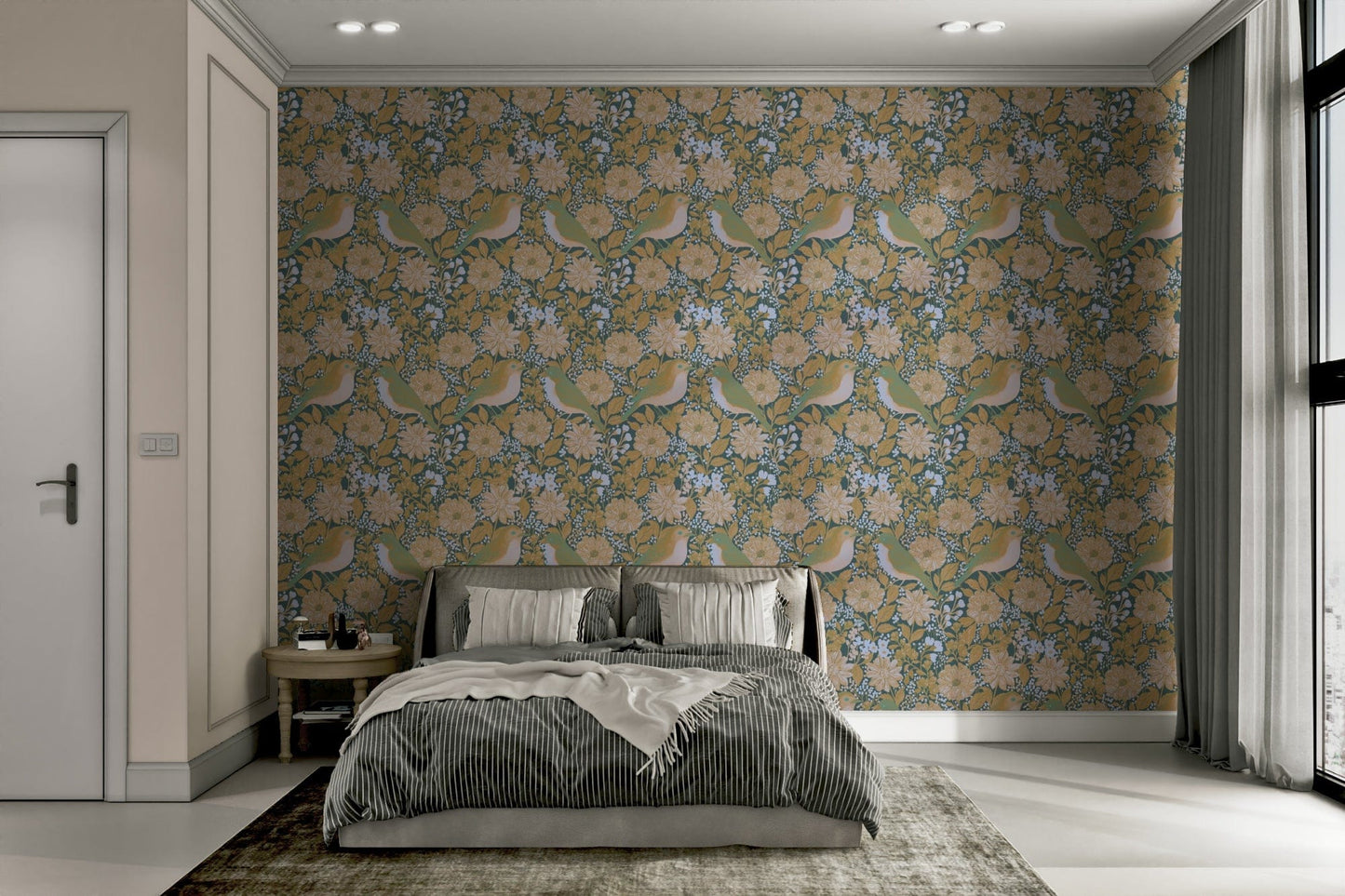 A calming serene design wallpaper mural that defines a space.

