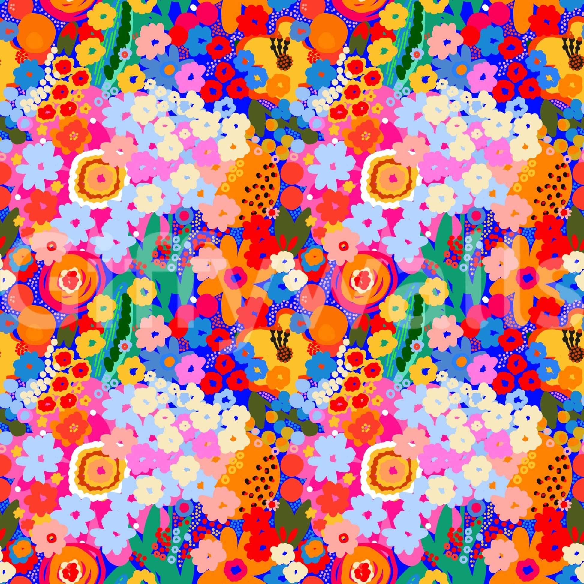 Bright Bloom Burst colour pop florals Wallpaper pattern piece