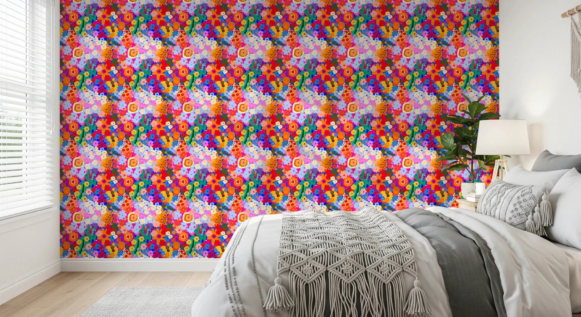 Richly coloured Bloom Burst colour pop florals bedroom Wallpaper design