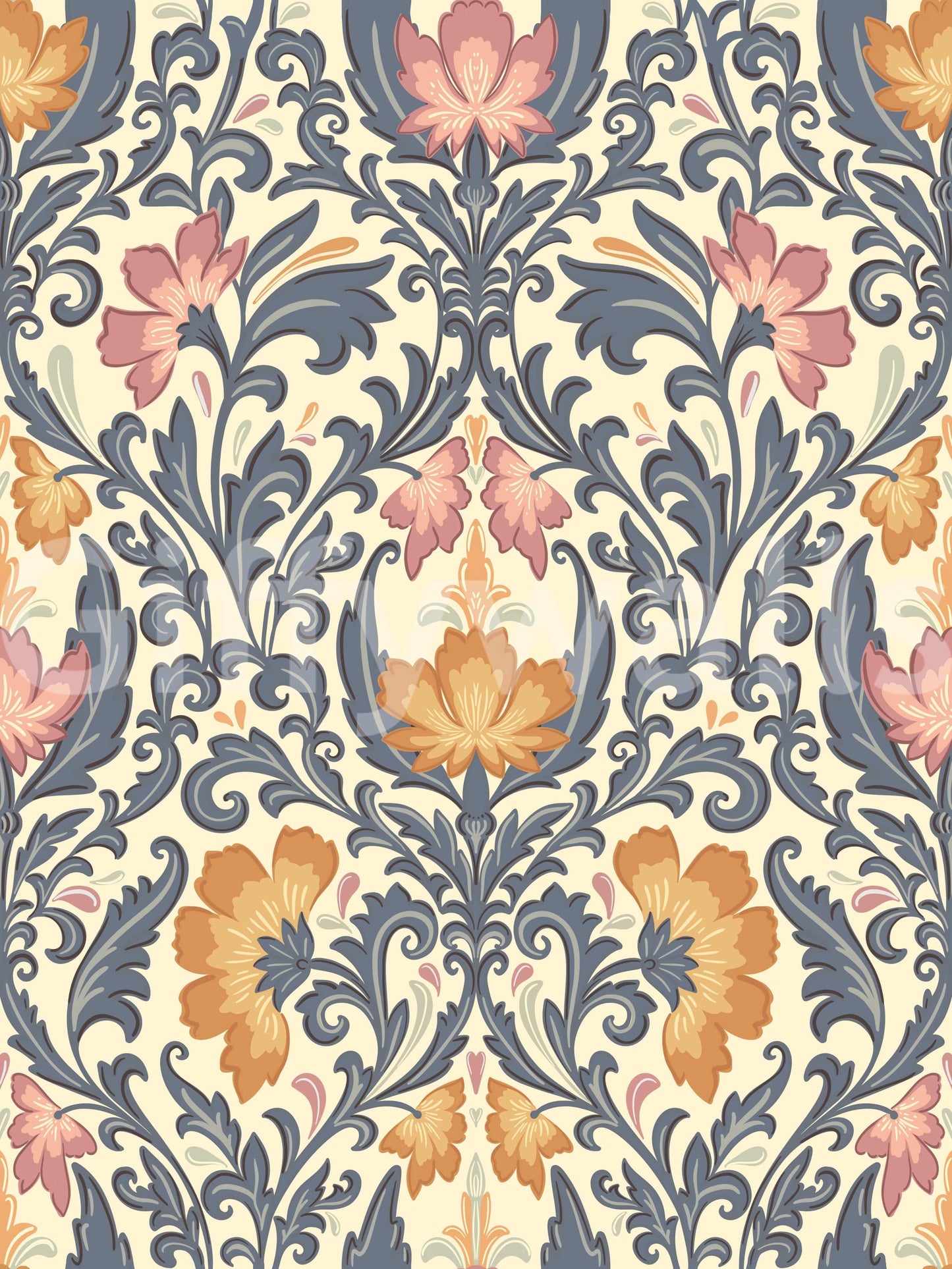 Captivating Bloom Damask wallcovering, exquisite pattern for a dramatic interior.