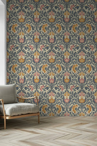 Sophisticated wallpaper with the Bloom Damask symmetrical repeat and lavish detail.