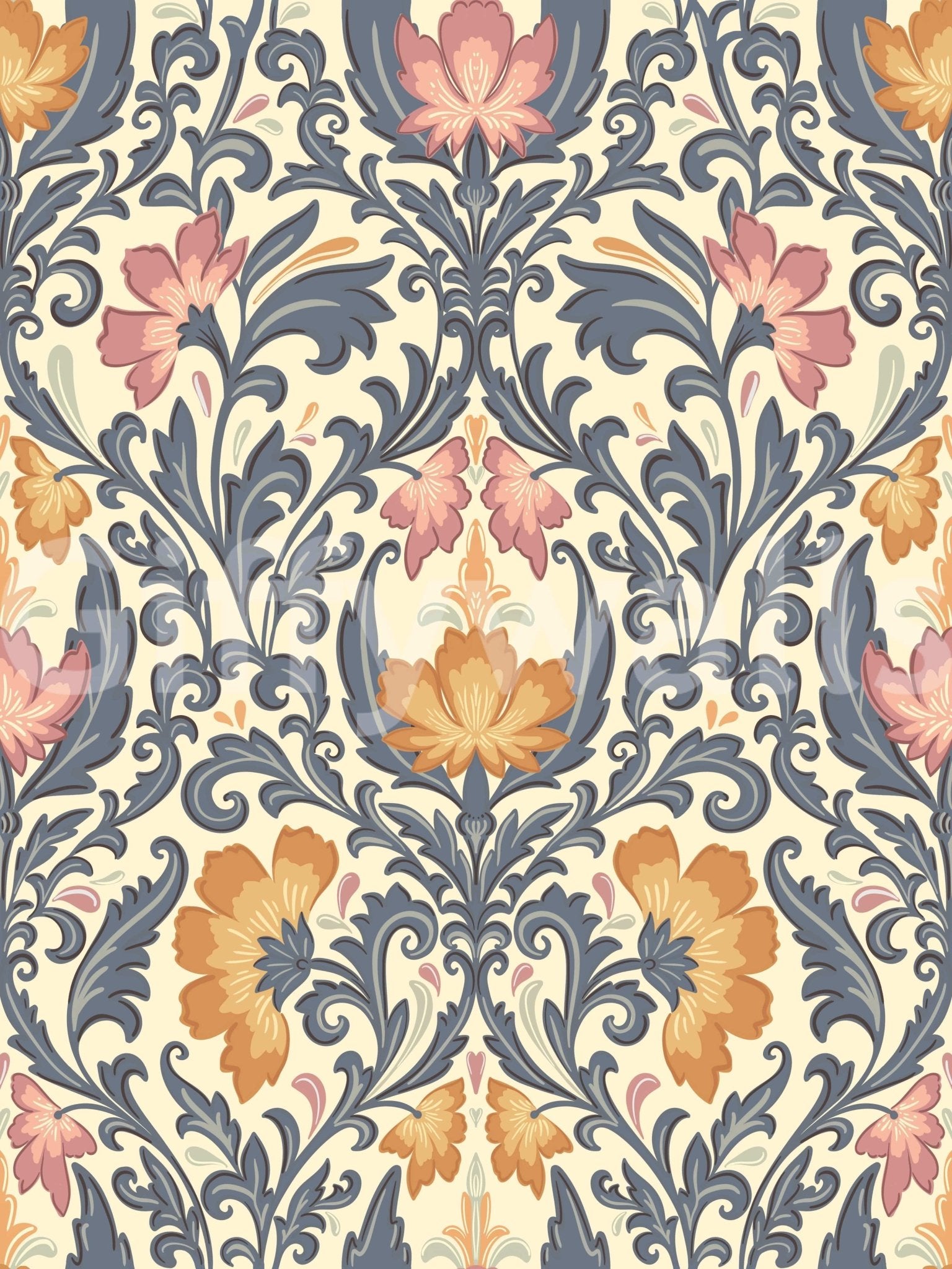 Captivating Bloom Damask wallcovering, exquisite pattern for a dramatic interior.