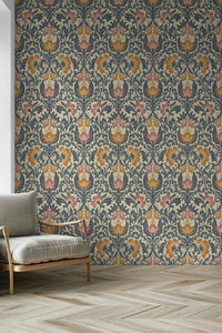 Sophisticated wallpaper with the Bloom Damask symmetrical repeat and lavish detail.