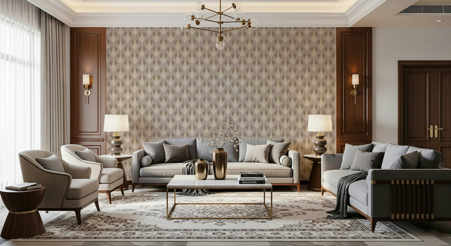 Elegant leaf motif wallpaper in beige hues