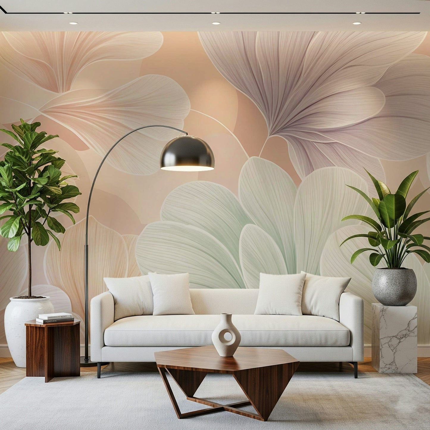 Detailed botanical art on Vintage Botanical Mural.