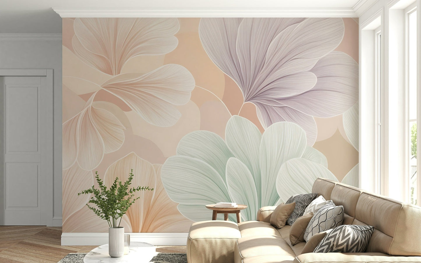 Light green colour palette in Vintage Botanical Mural.
