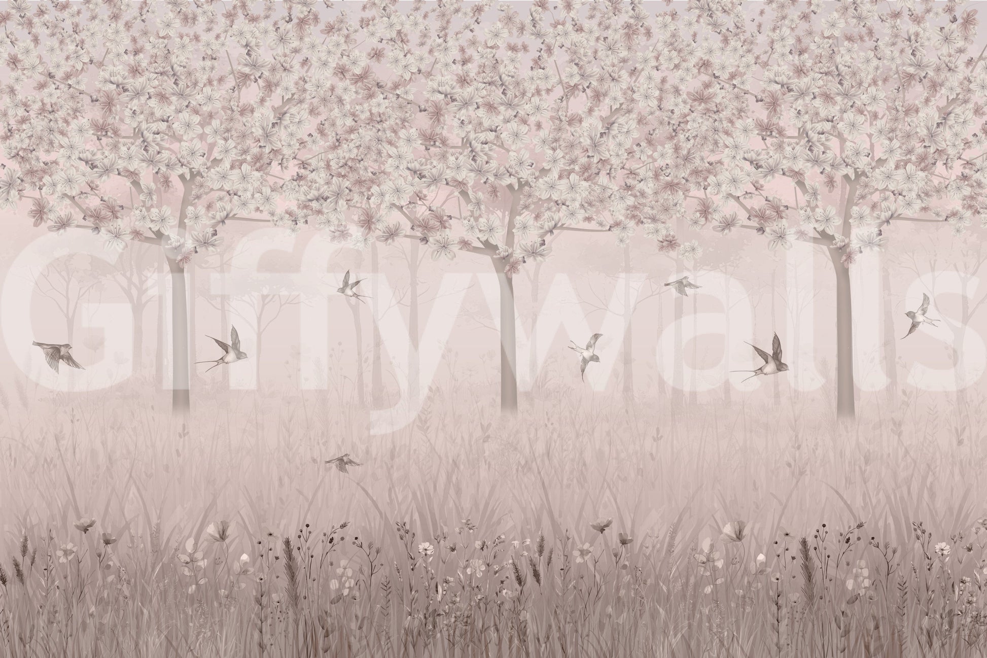 The style is a soft-focus illustration or a painterly design.

