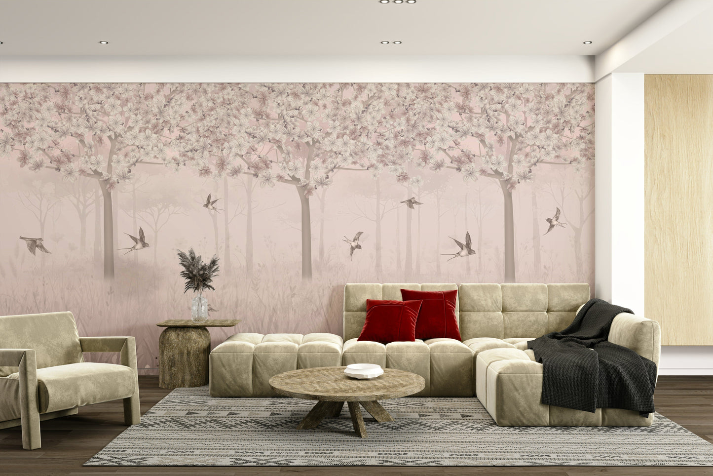 The design features graceful, blooming flowers and flying elements.

