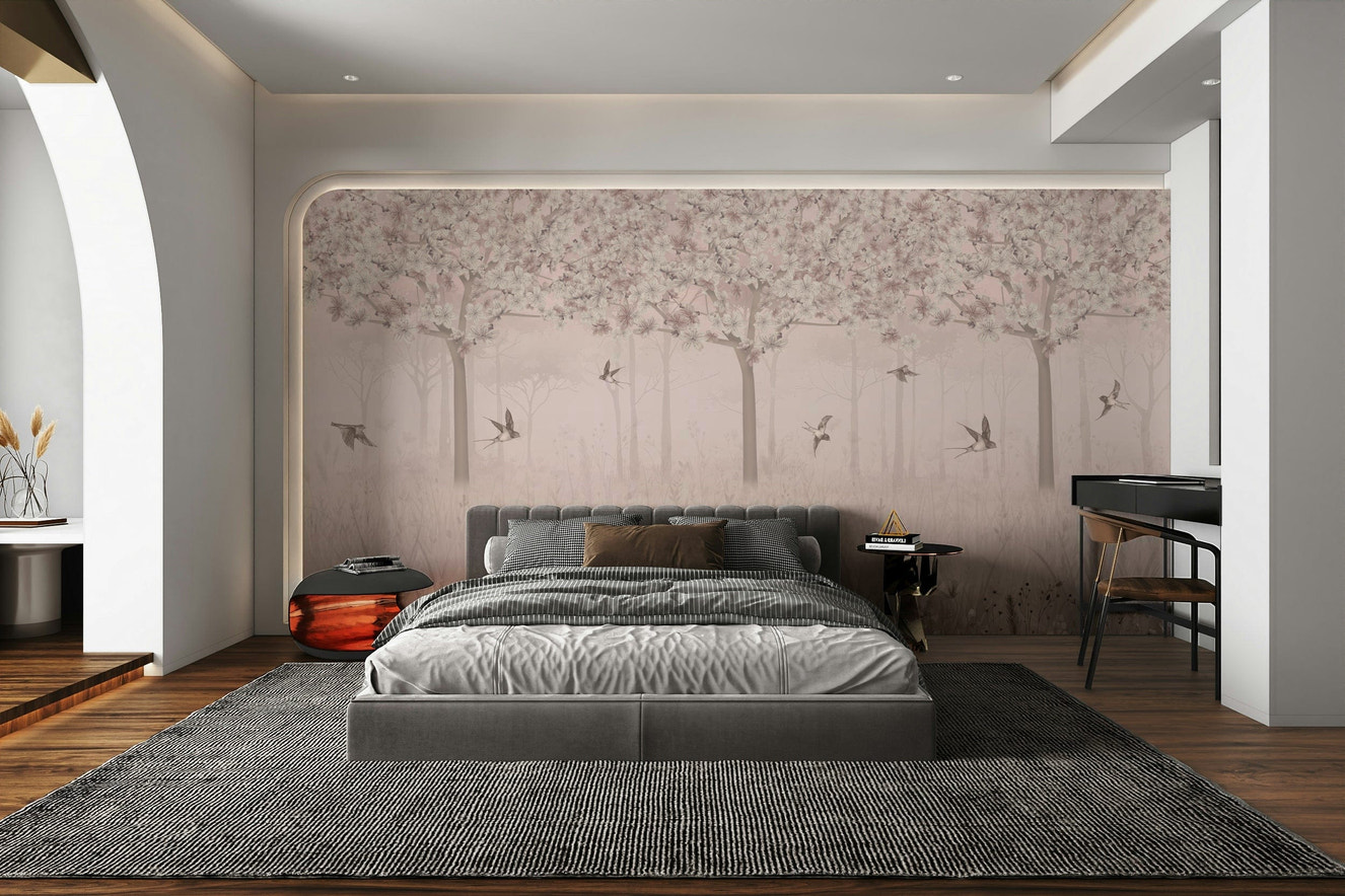 A peaceful wall mural with a magical, whimsical design.

