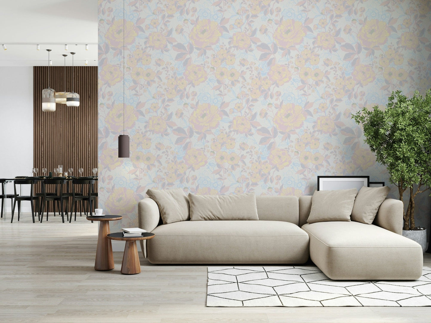 Bloom Hues: Soft Floral Art pastel peony wallpaper mural.