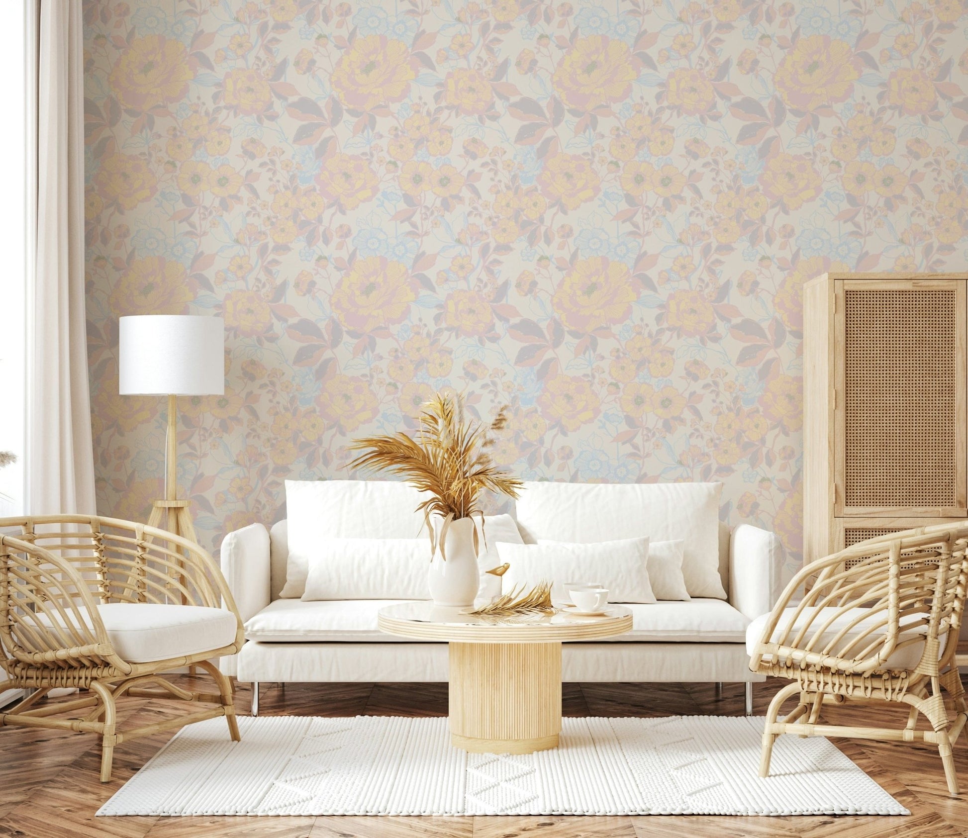 Vintage aesthetic Bloom Hues: Soft Floral Art wallpaper mural.