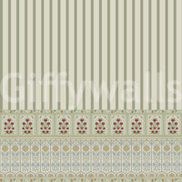 Green wallpaper mural featuring bloom stripe floral border