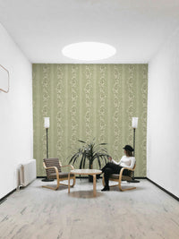 Sage green wallpaper with vintage floral stripes

