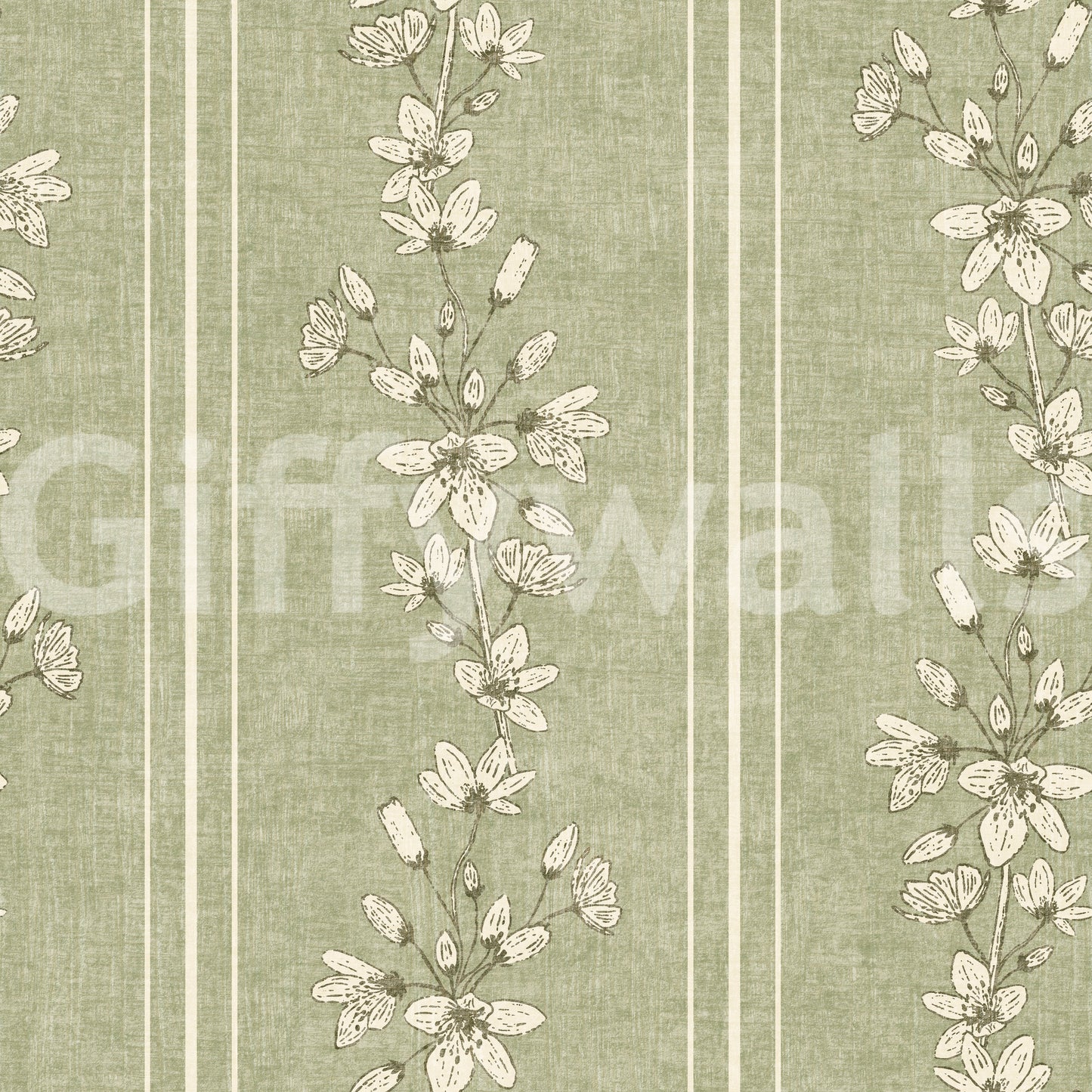Stripes Bloom Floral Sage Green Wallpaper⁠