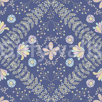 botanical motifs on a blue background

