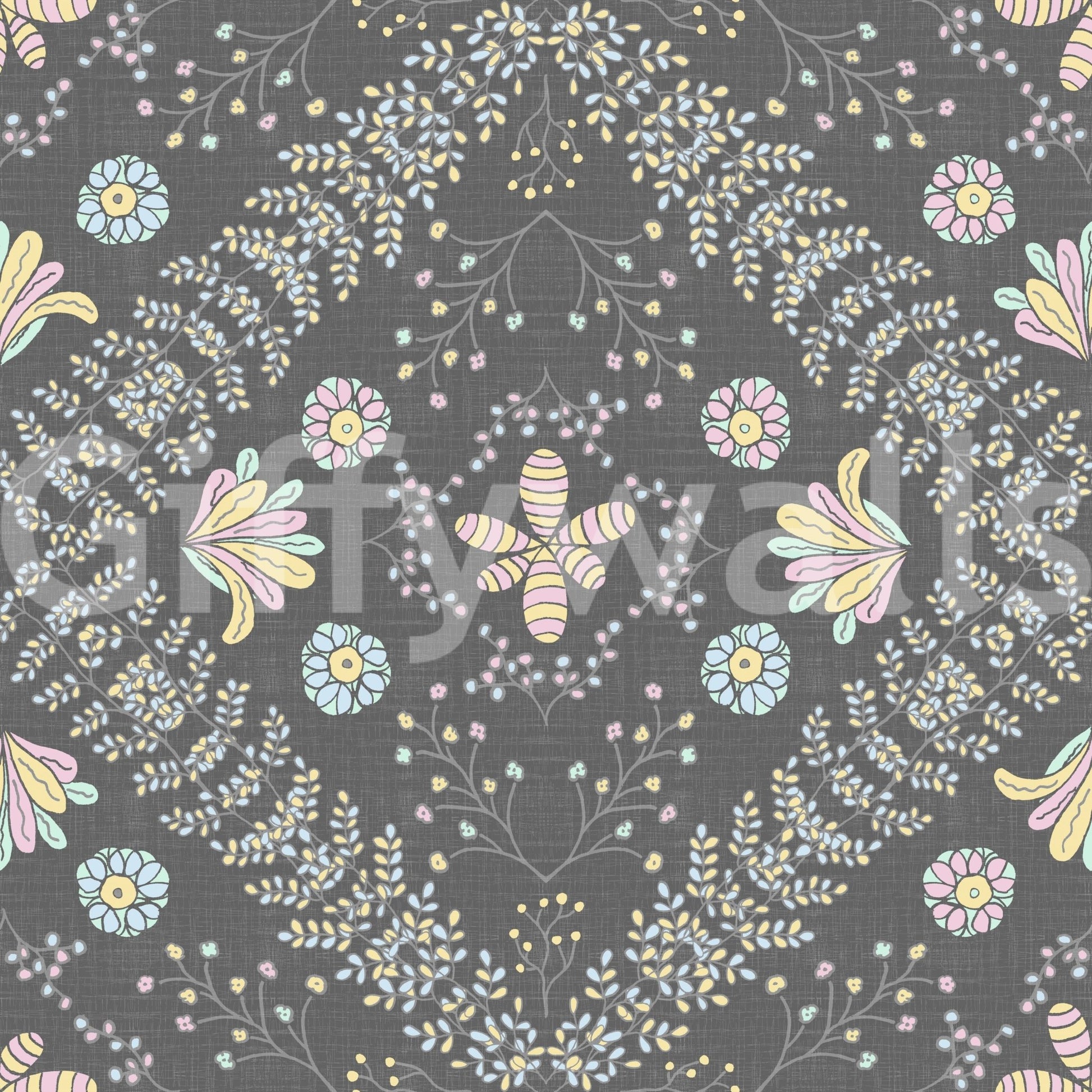 soft pastel floral design on gray