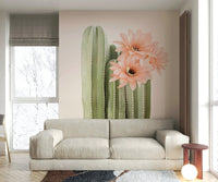 Lush blooming cactus wall mural for a nature-inspired living space.

