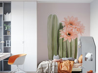 Blooming cactus botanical mural bringing desert beauty indoors.

