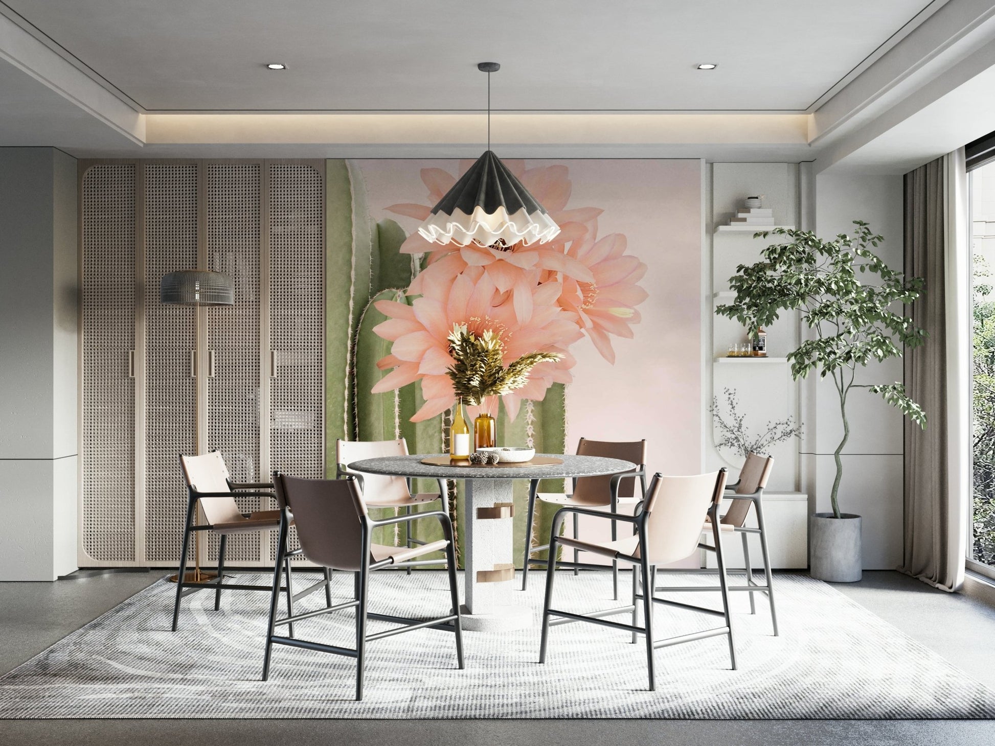 Vibrant cactus and flower mural for a lively, nature-filled room.

