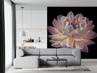 Nature-inspired mural featuring a blooming dahlia in warm, muted tones.