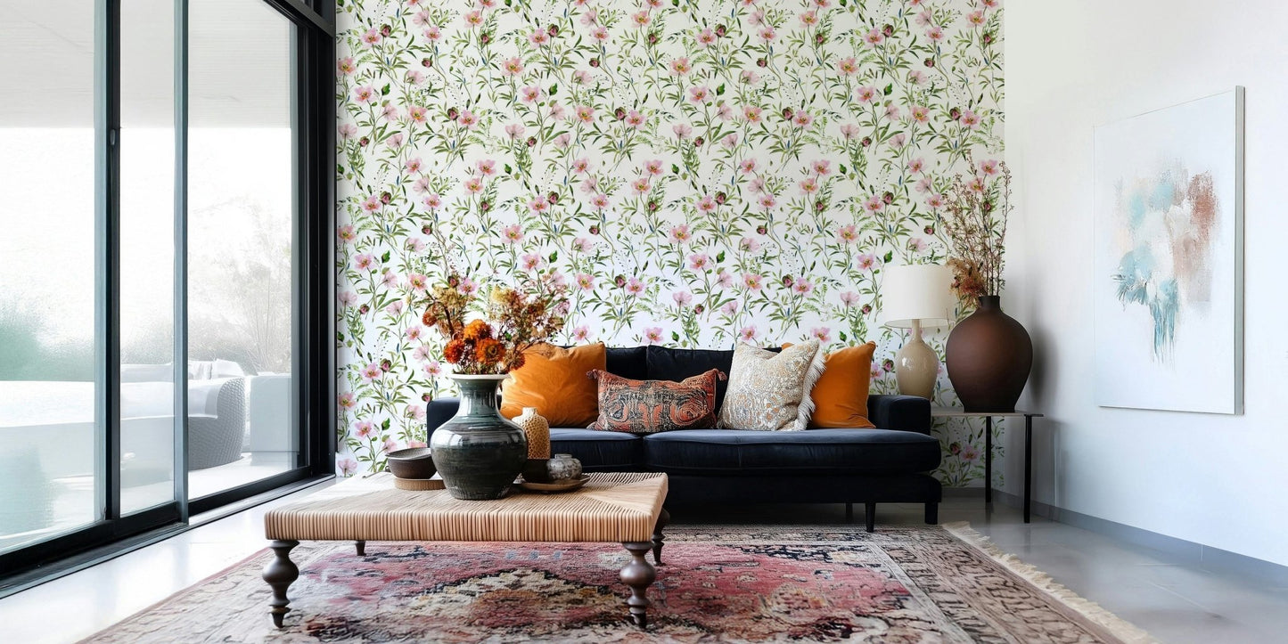 Peel and stick wallpaper, spring flower print, full bloom Blossom Hues.