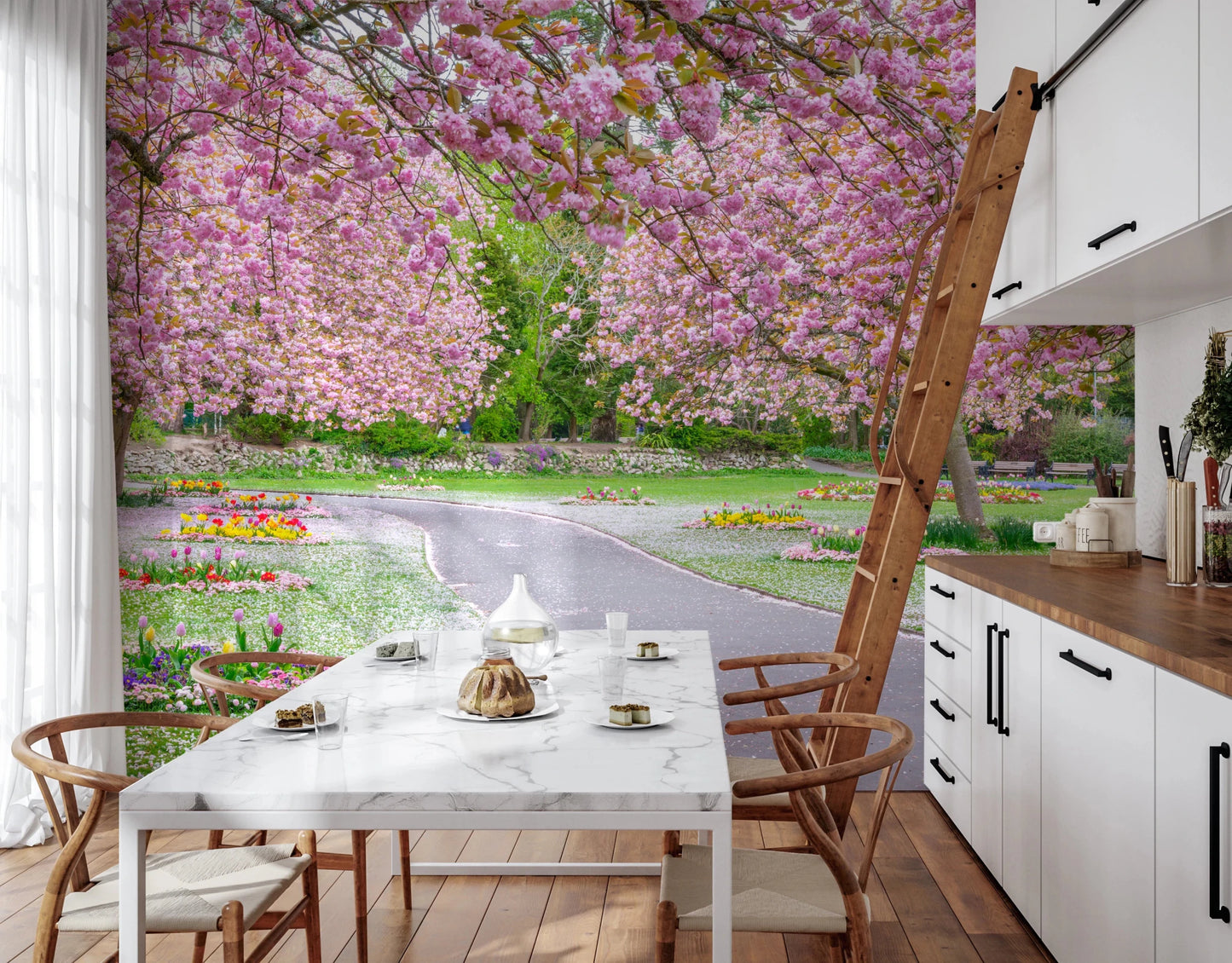 Petal-covered ground in the Blossom Park Wall Mural for dining area 