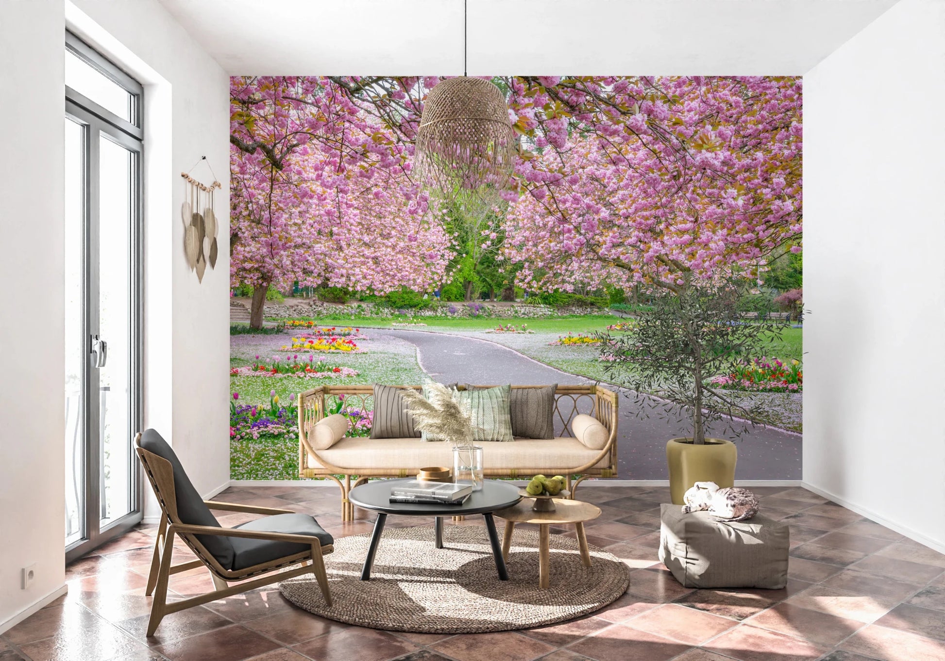 Pastel tones define this Blossom Park Wall Mural aesthetic.