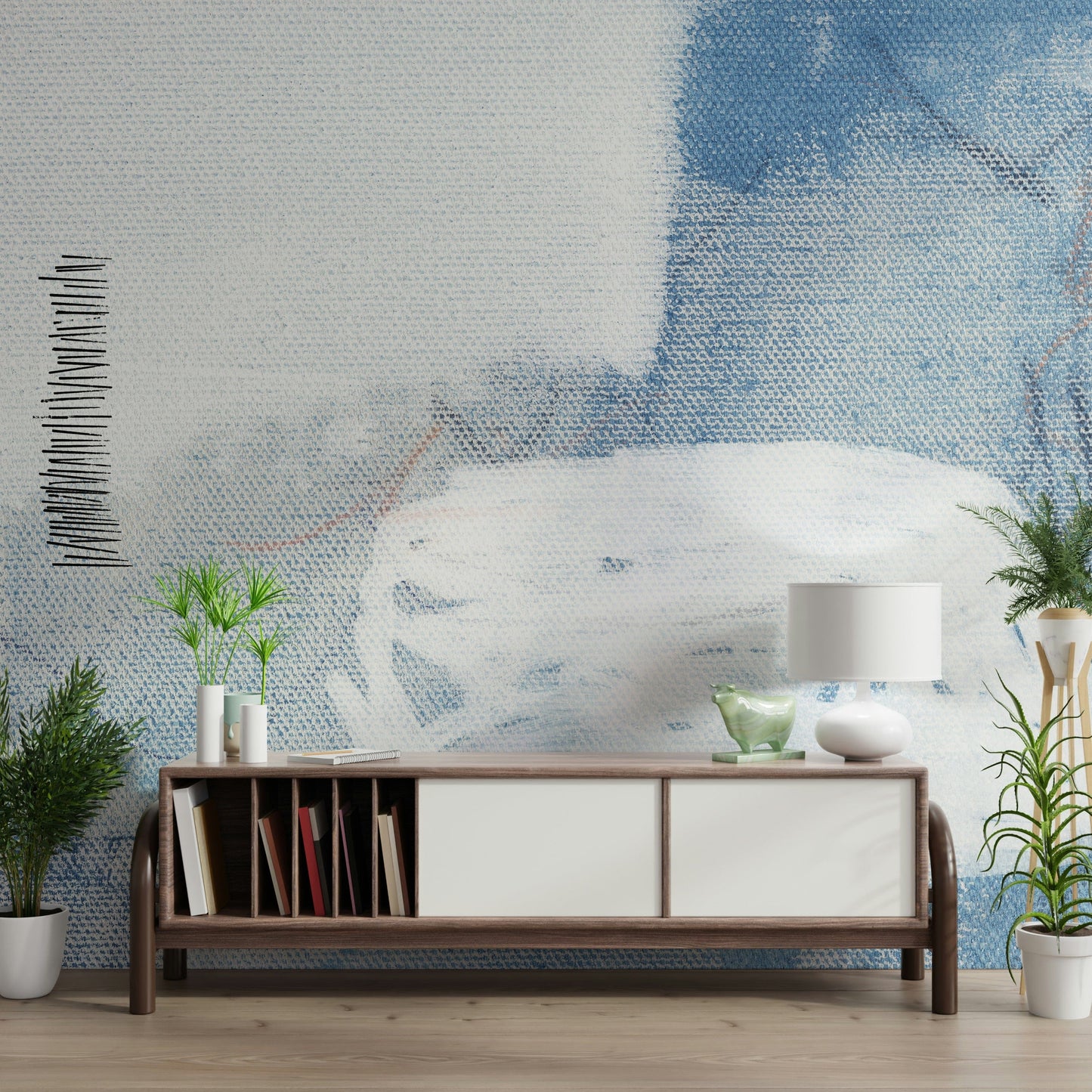 A serene flowing design wall mural for contemplative decor.