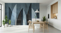A peaceful geometric design mural on decorative wallpaper.

