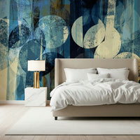 A peaceful modern abstract mural on decorative wallpaper.