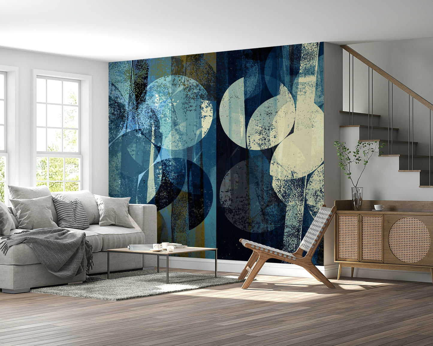 A contemplative gentle wash wallpaper mural for a feature wall.