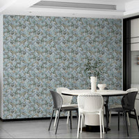Artistic wall covering with blue fluid painting

